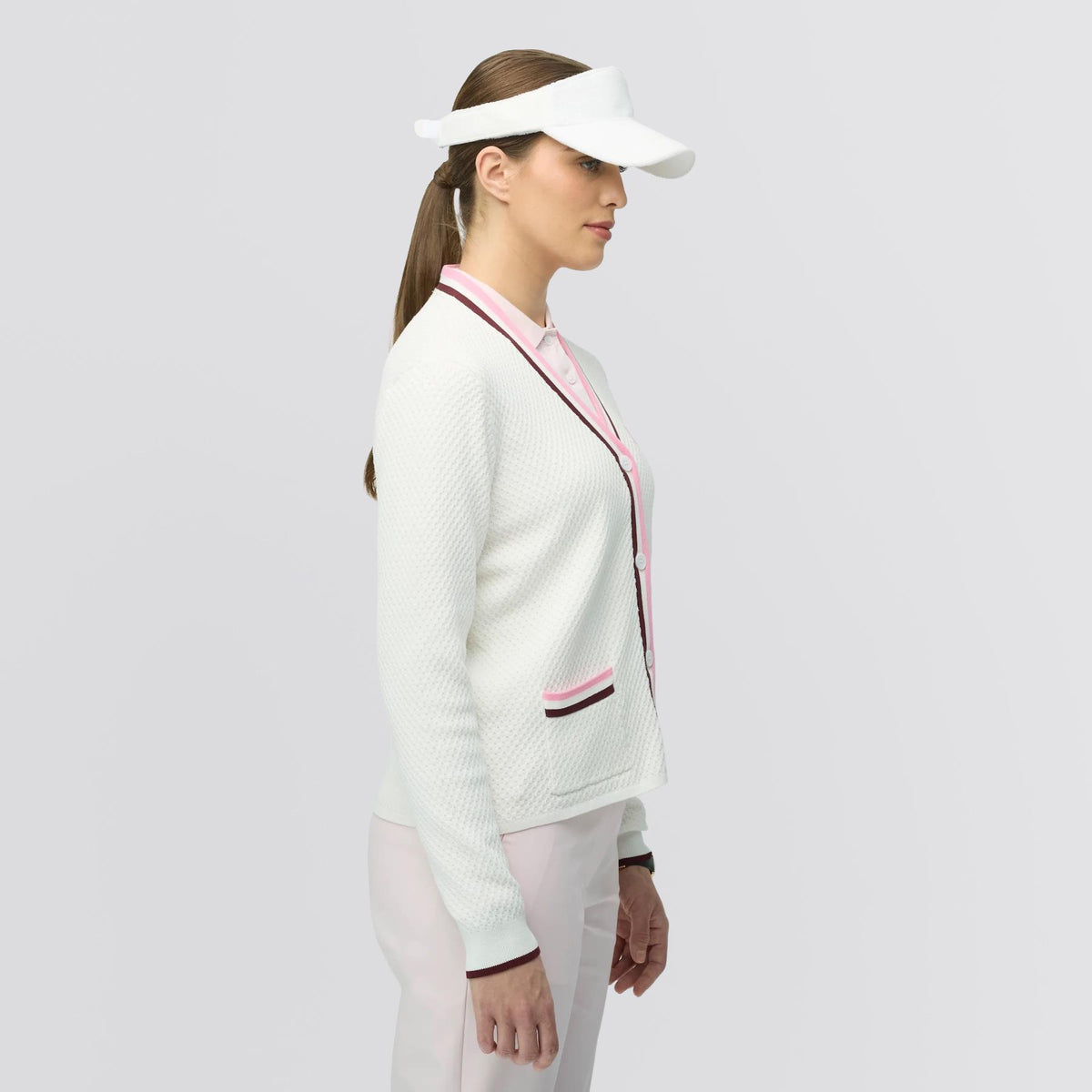Womens T Cardigan White/Pink/Wine