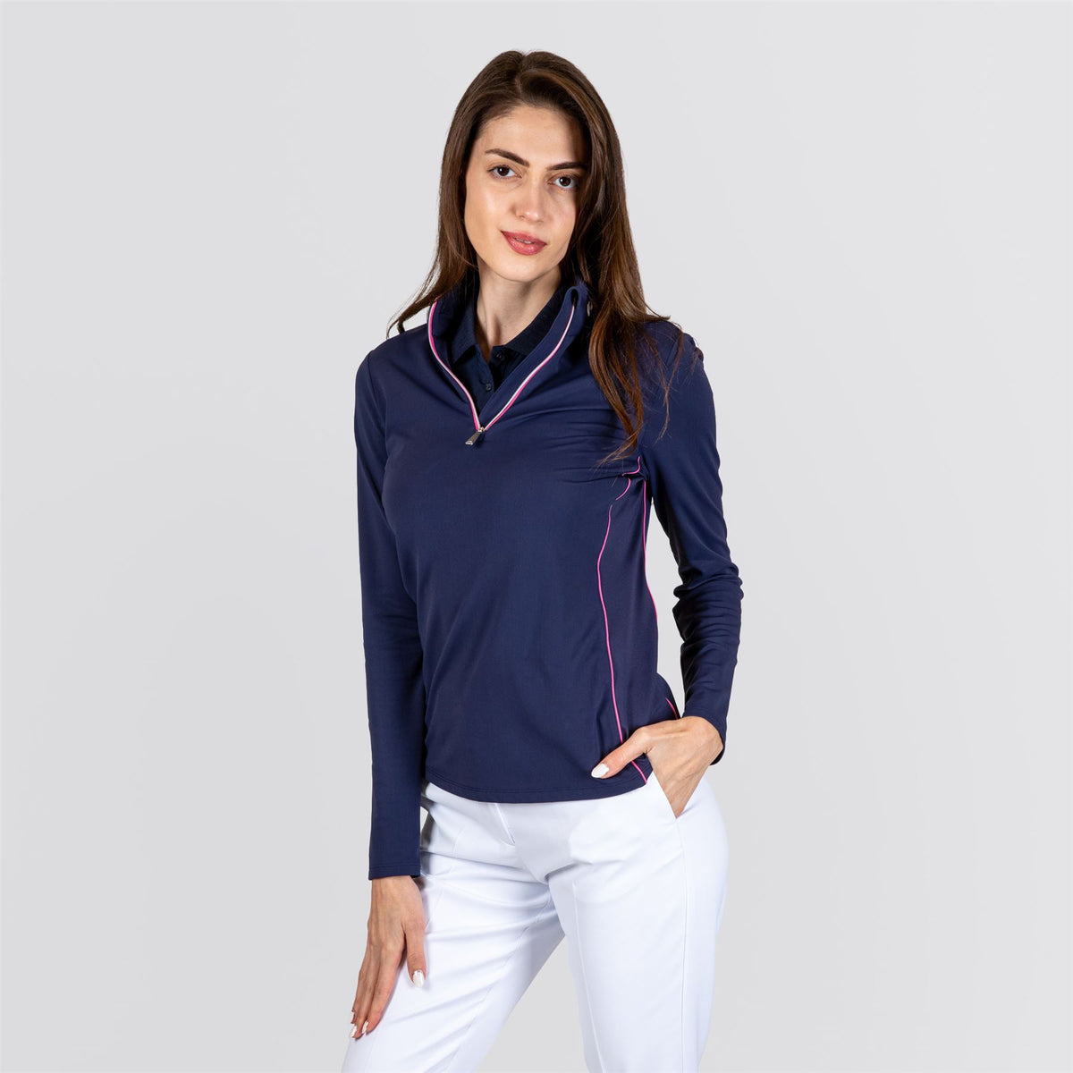 Womens Shift Half Zip Mid Layer Atlanta Blue/Peony