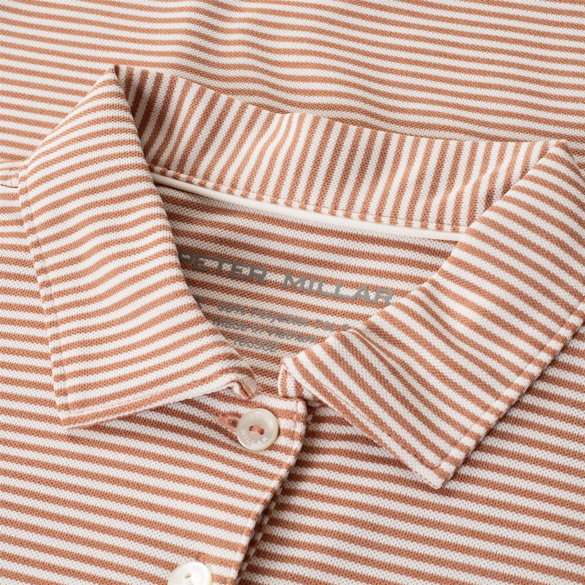 Womens Vista Stripe Sport Mesh Button Polo Camel/Ivory