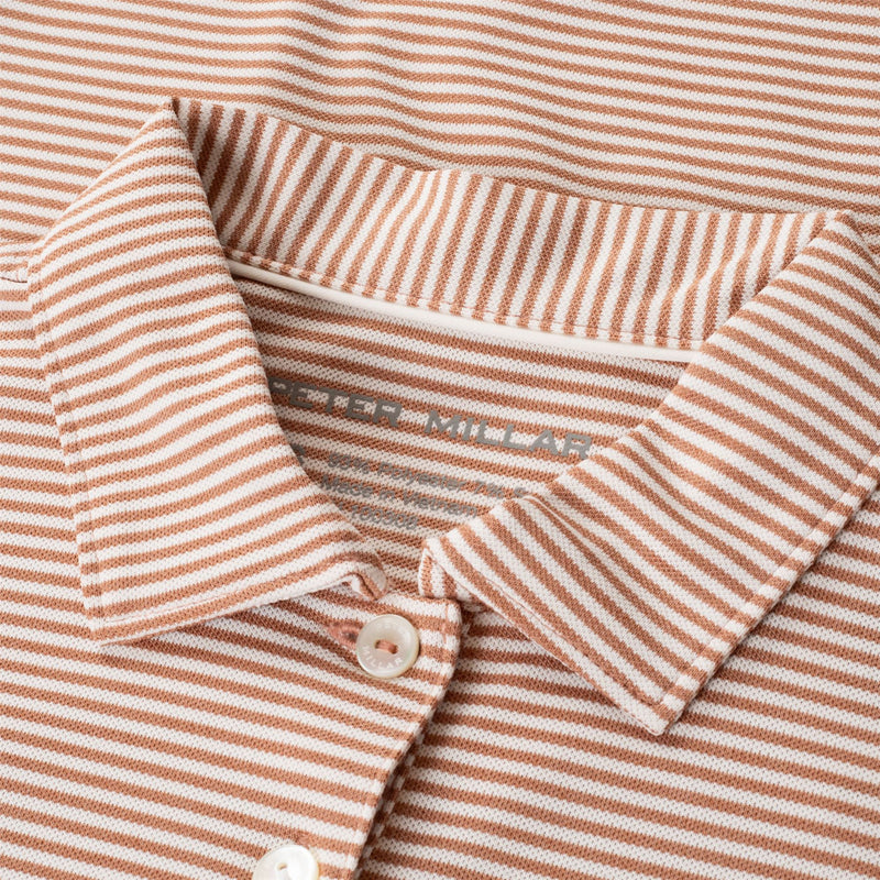 Womens Vista Stripe Sport Mesh Button Polo Camel/Ivory