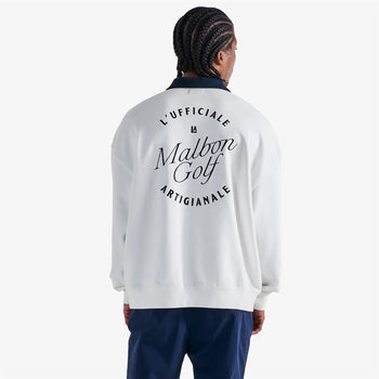 ★MALBON Golf★ARTIGIANALE COLLAR CREWNECK(MAN)★ゴルフ Malbon Golf Artigianale Collared Crewneck White | TRENDYGOLF USA