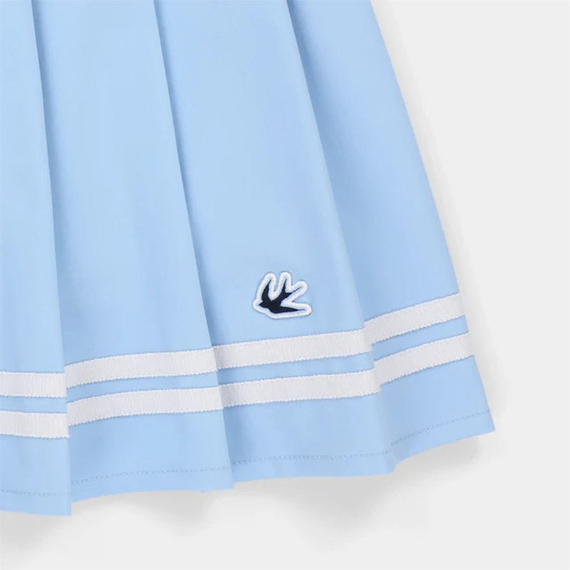 Womens Ribbon Pleated Skirt Powder Blue/White