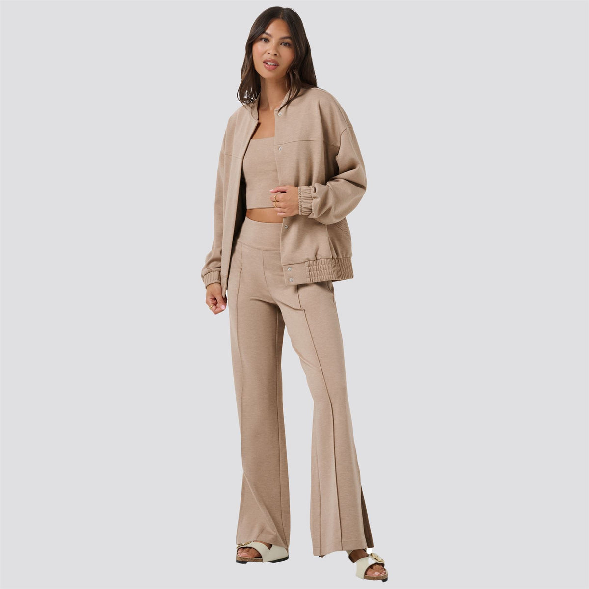 Womens Friday Ponte Bomber Jacket Heather Portabella