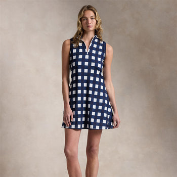 POLO RALPH LAUREN 白青チェック柄ラップワンピース 半袖 レディース] ラルフローレン リネン チェック ワンピース 半袖 ブルー