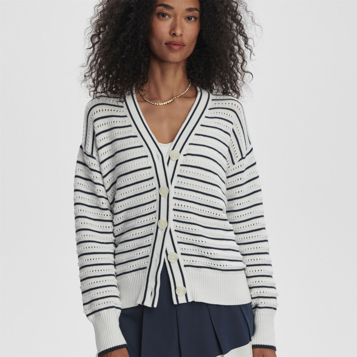 Womens Antonia Relaxed Cardigan White/Blue Nights