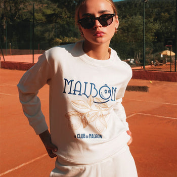 Malbon Golf Adeline Crewneck Sweatshirt Ivory | TRENDYGOLF USA