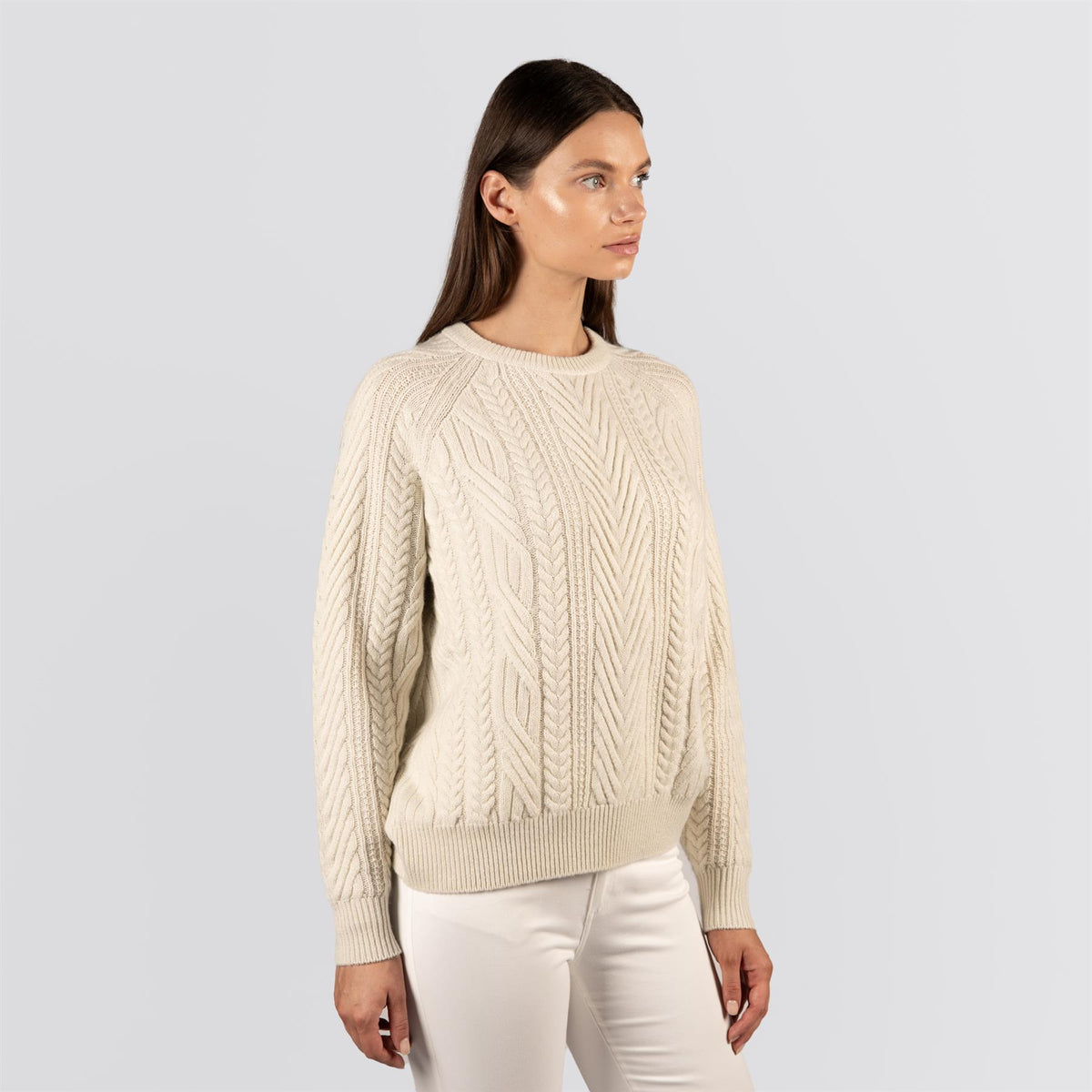 Womens Bennett Cable Knit Crew Sweater Ivory