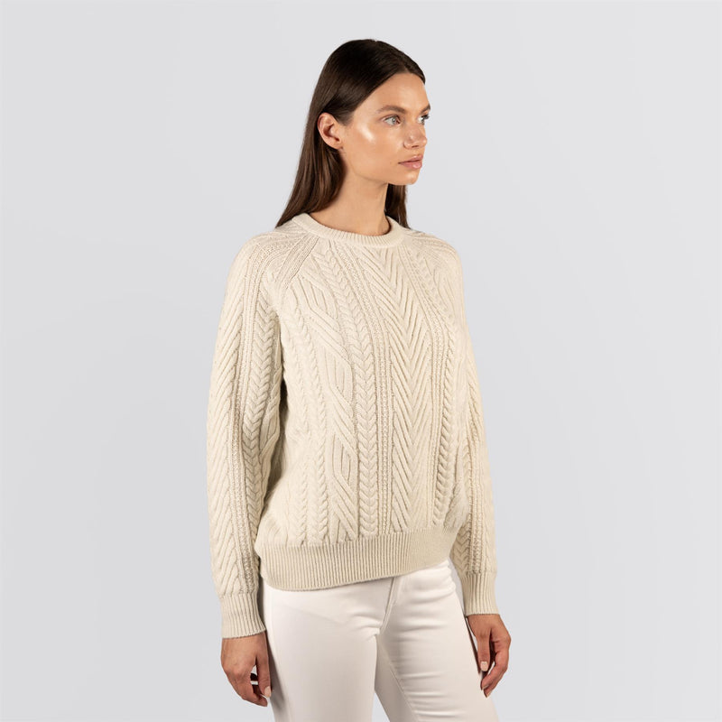 Womens Bennett Cable Knit Crew Sweater Ivory