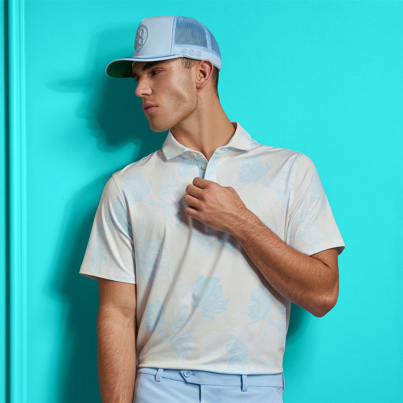 Stamped Floral Tech Jersey Polo Stone