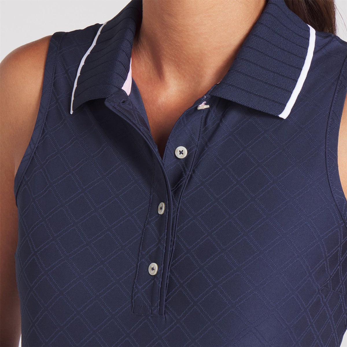 x AP Womens Jacquard SL Polo Deep Navy