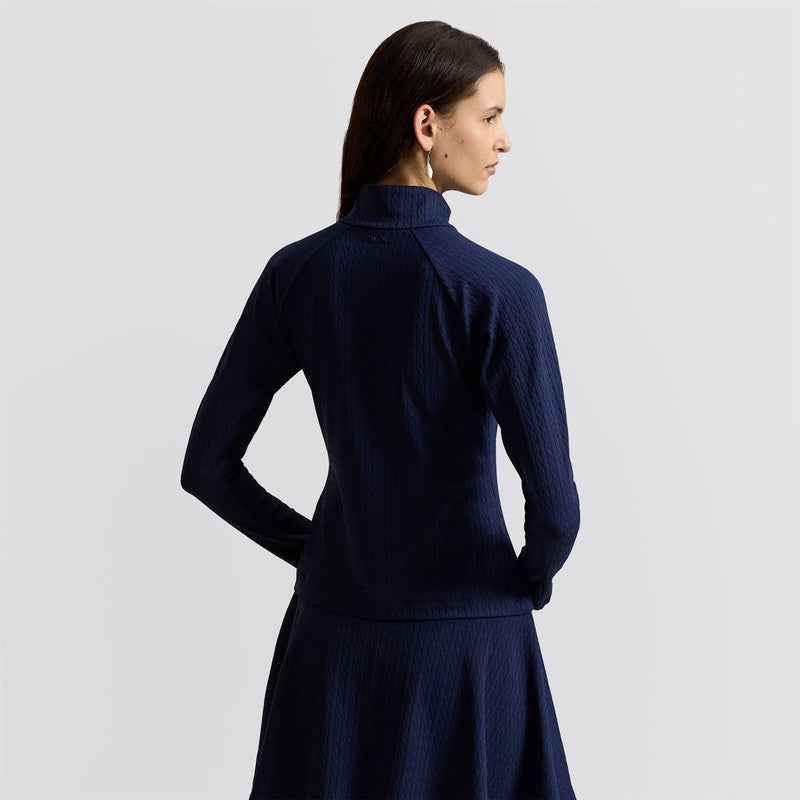 RLX Womens Active Cable Knit Full Zip Sweatshirt Refined Navy