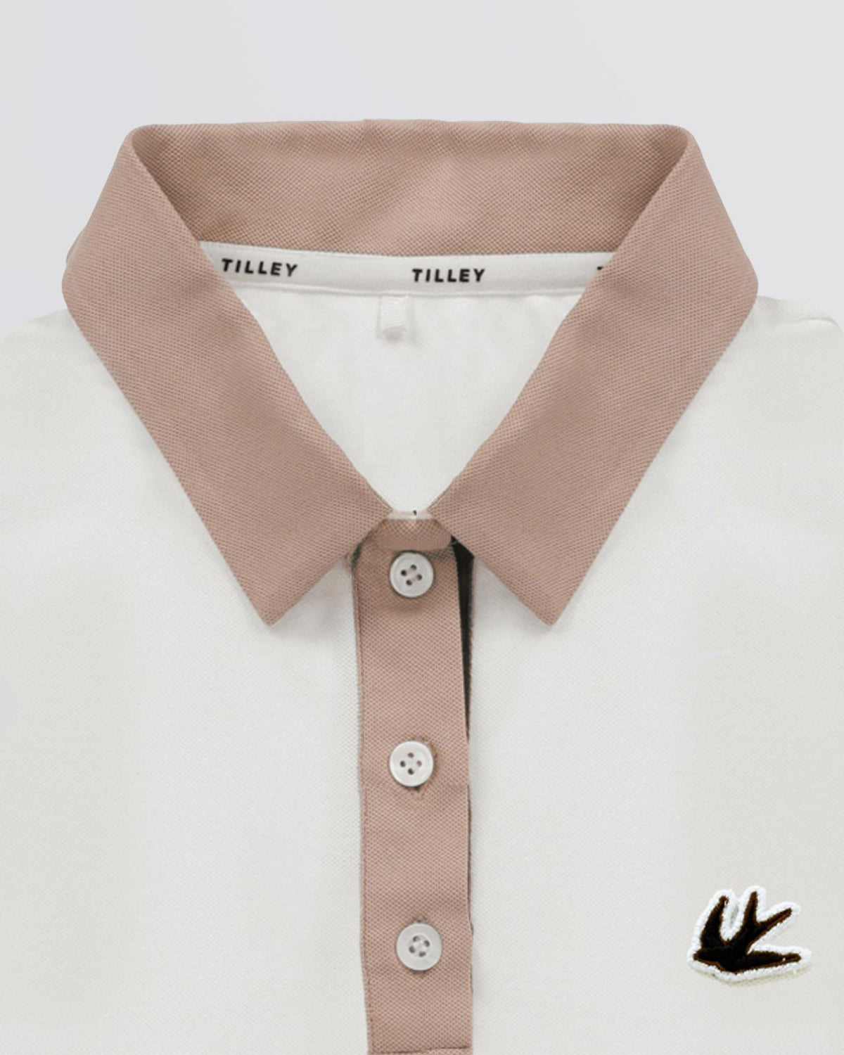 Womens Preppy Pique LS Stripe Placket Polo Off White