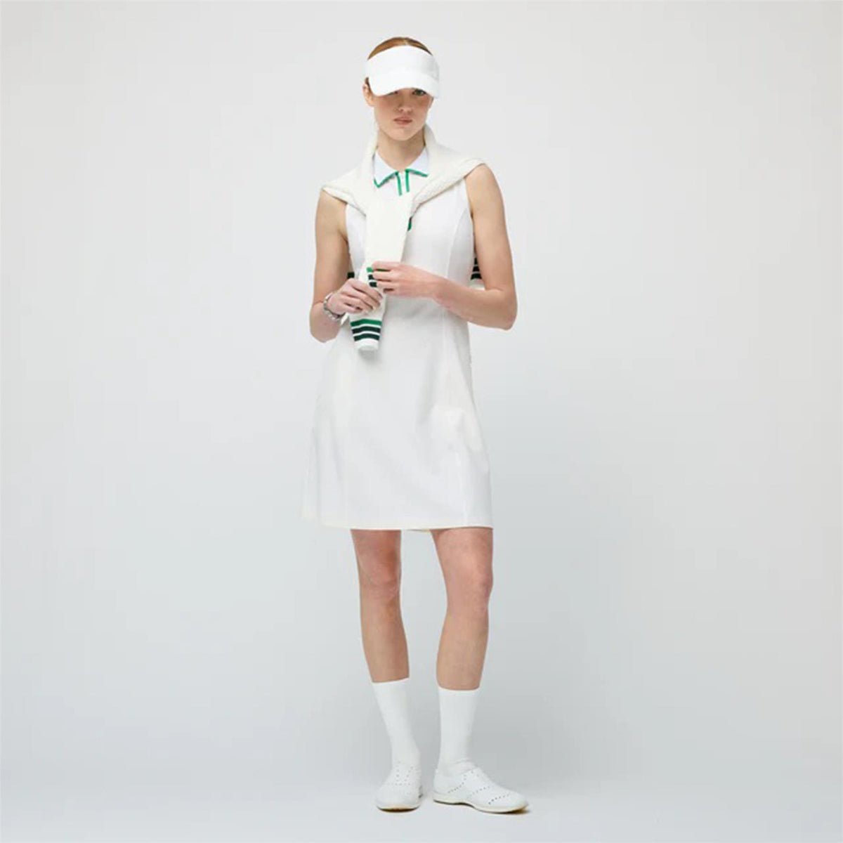 Womens Quarter Zip Polo Dress White/Sport Green