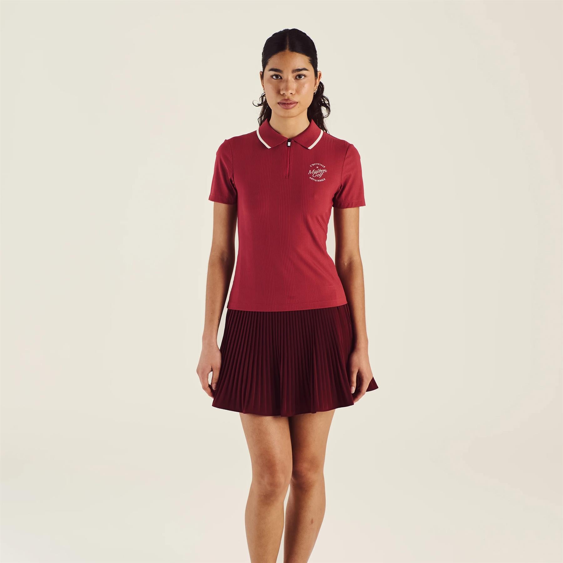 Malbon Golf Camilla Quarter Zip Polo Garnet | TRENDYGOLF USA