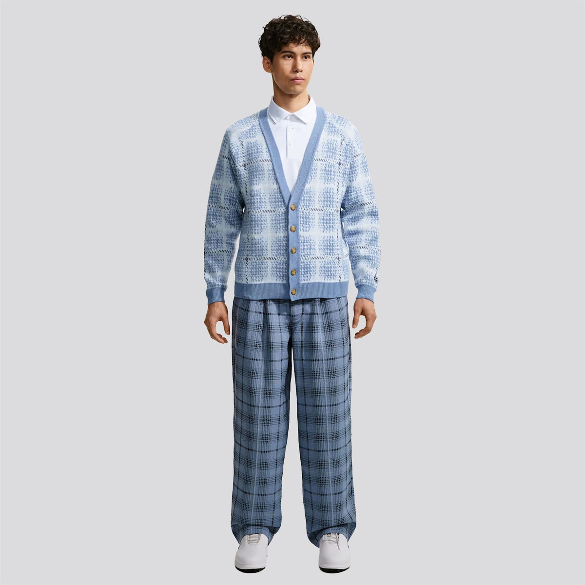 Tartan Loose Cardigan Work Blue