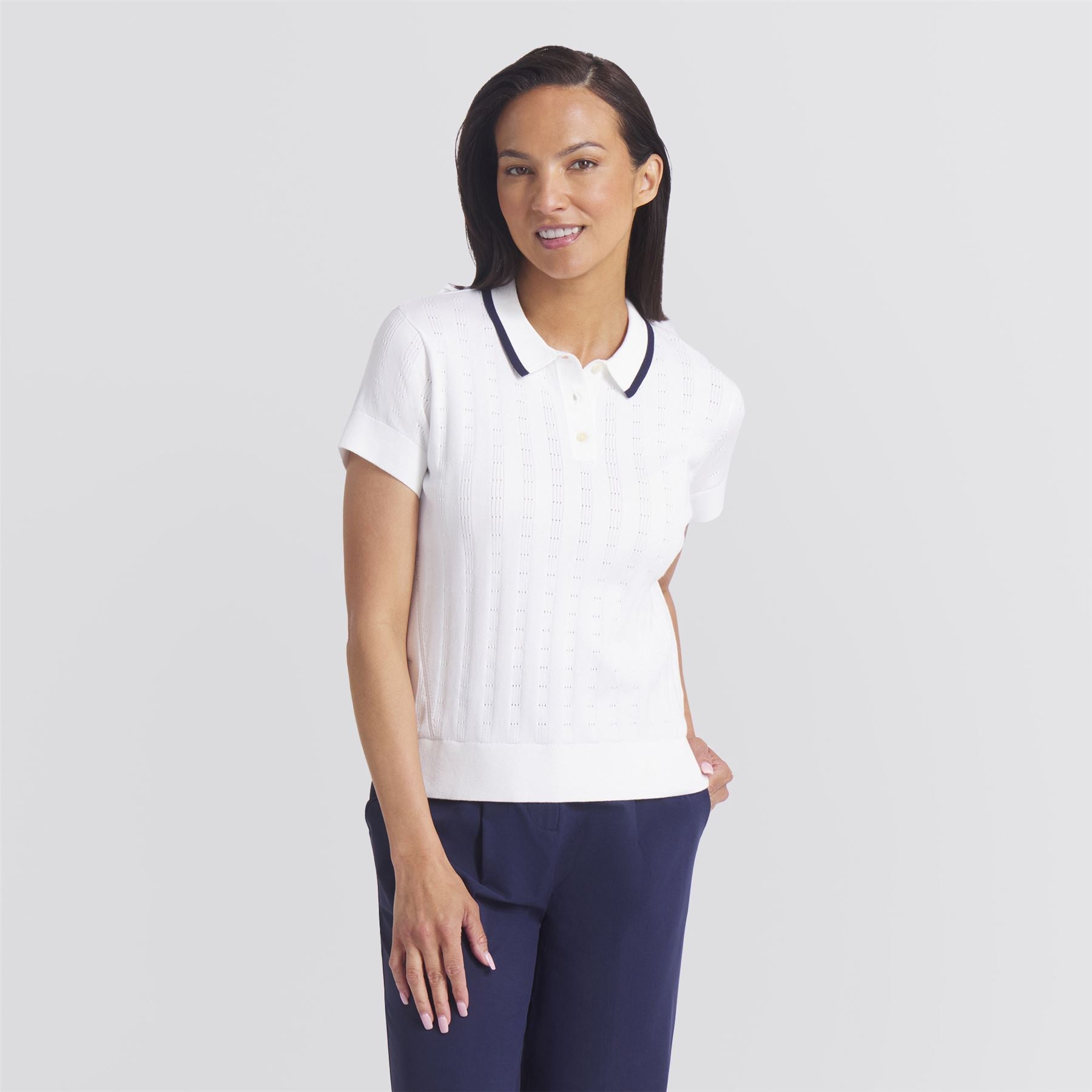 x AP Womens Pointelle Polo Warm White