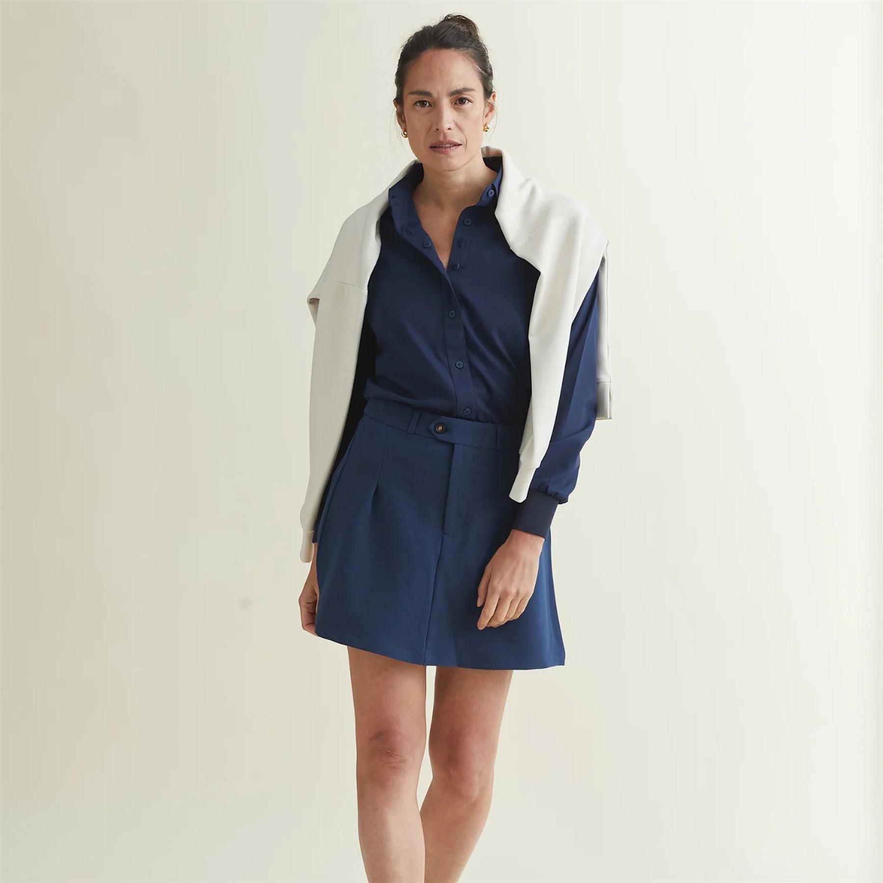 Womens Raglan Button Up Shirt Dress Blues