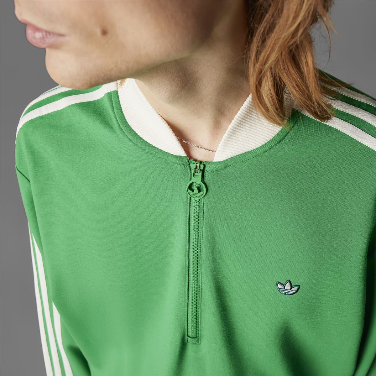 Three Stripes Quarter Zip Green