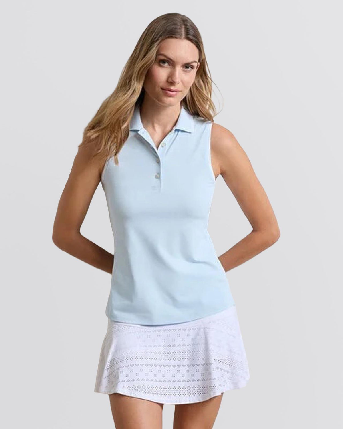 Womens Canterbury Tipped Sport Mesh Sleeveless Polo Blue Brisk/White