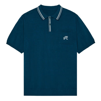 【Malbon】ゴルフウェア★Knit hybrid long-sleeved polo shirt Malbon Golf Campania Knit Polo Azurra | TRENDYGOLF USA