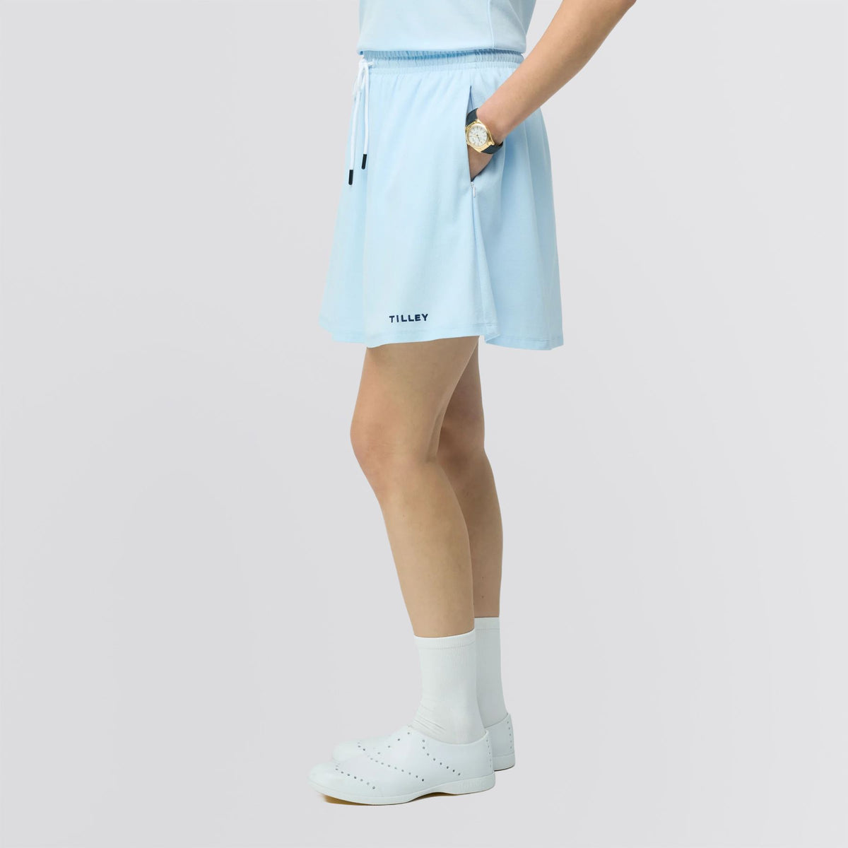 Womens Preppy Pique Mini Skirt Baby Blue/Navy