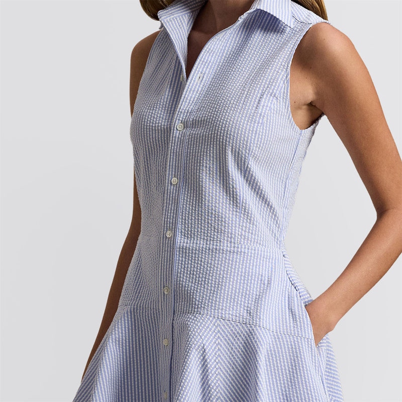 RLX Womens Seersucker SL Shirt Dress Blue Mist/Ceramic White