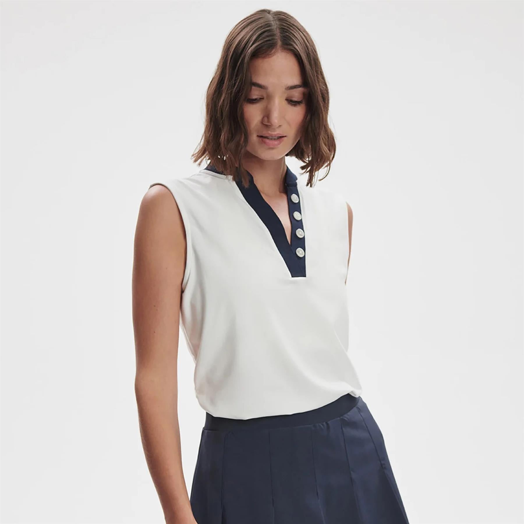 Womens Shelby Performance Tank Polo White/Blue Nights