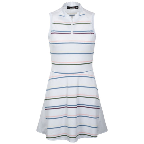 Womens Striped Fit-And-Flare Pique Dress White Multi - AW22