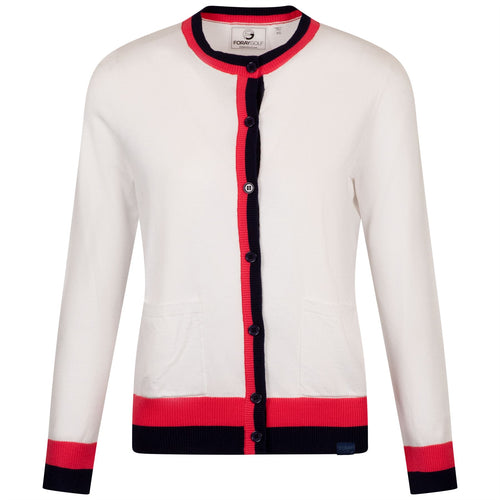 Womens Knit Cardigan White/Navy/Red - SS25