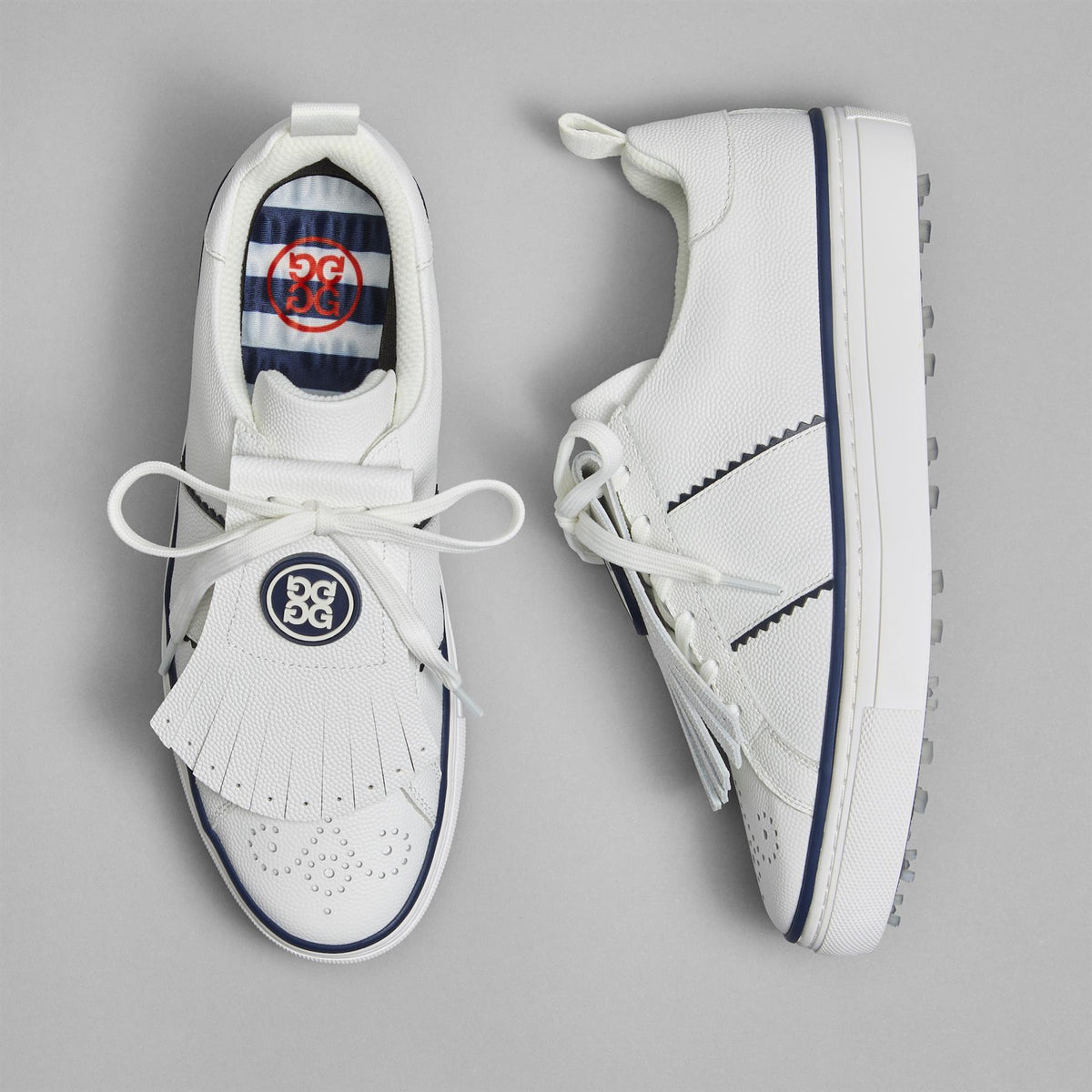 Womens Durf Saddle Stripe Leather Golf Shoes Snow/Twilight