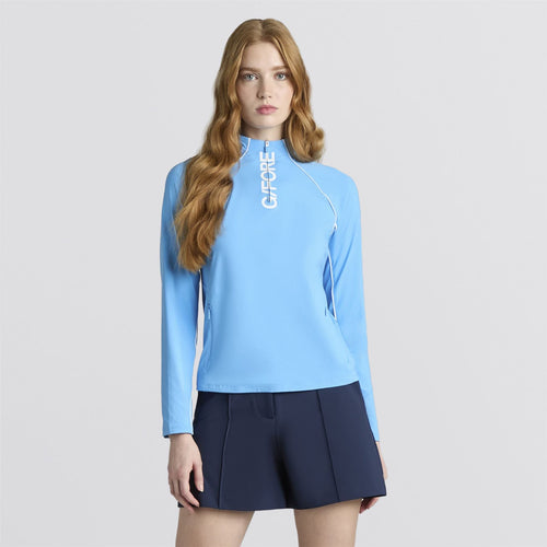 Contrast Mesh Silky Tech Nylon Quarter Zip Pullover Azul