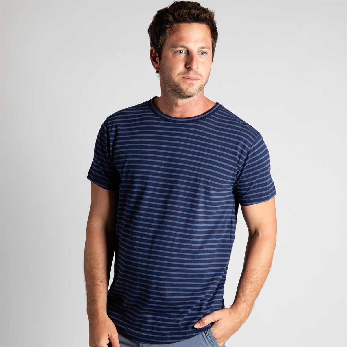 Alpha Slub Striped Tee Maltese Blue/Light Maltese Blue