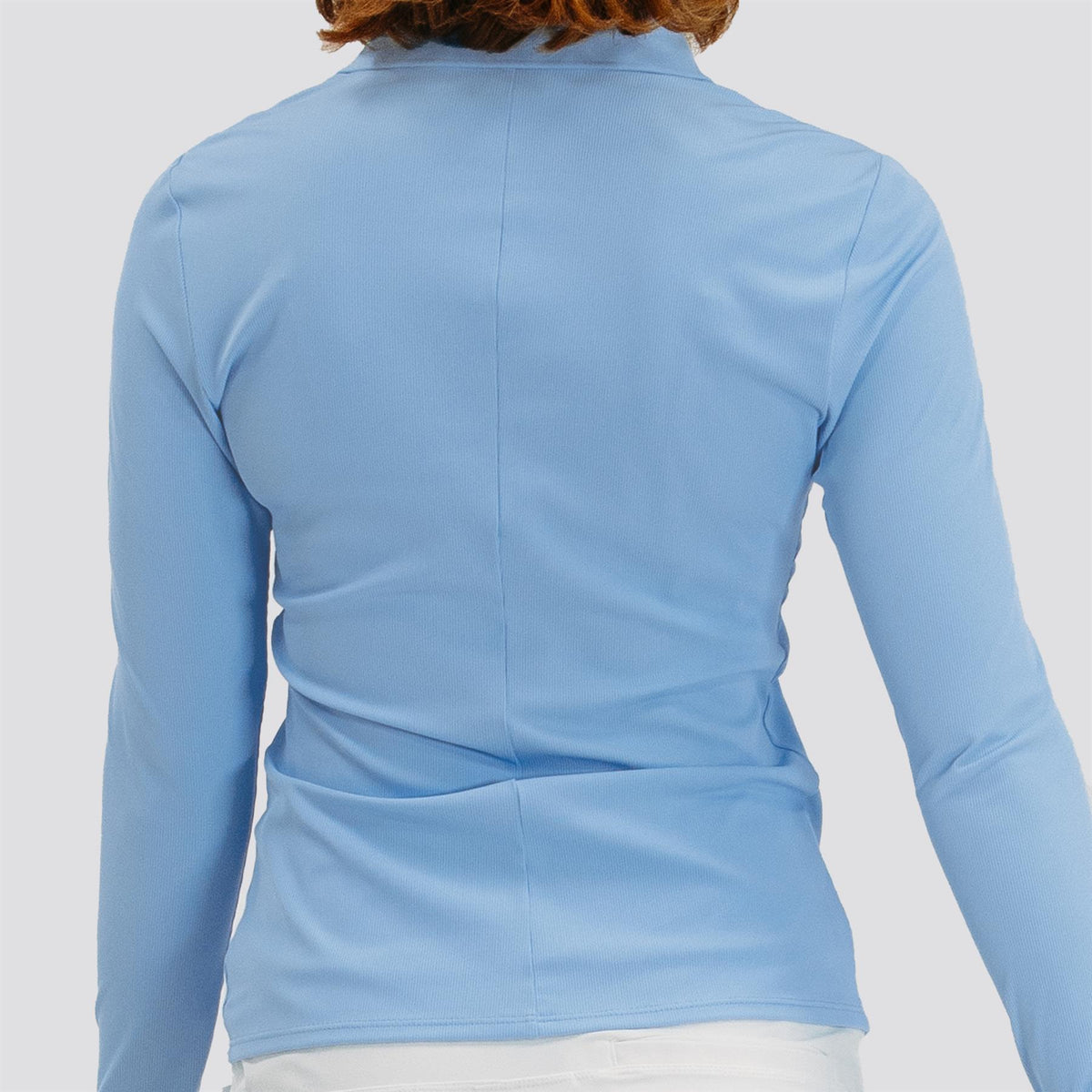 Womens Rib V-Neck LS Polo Light Blue