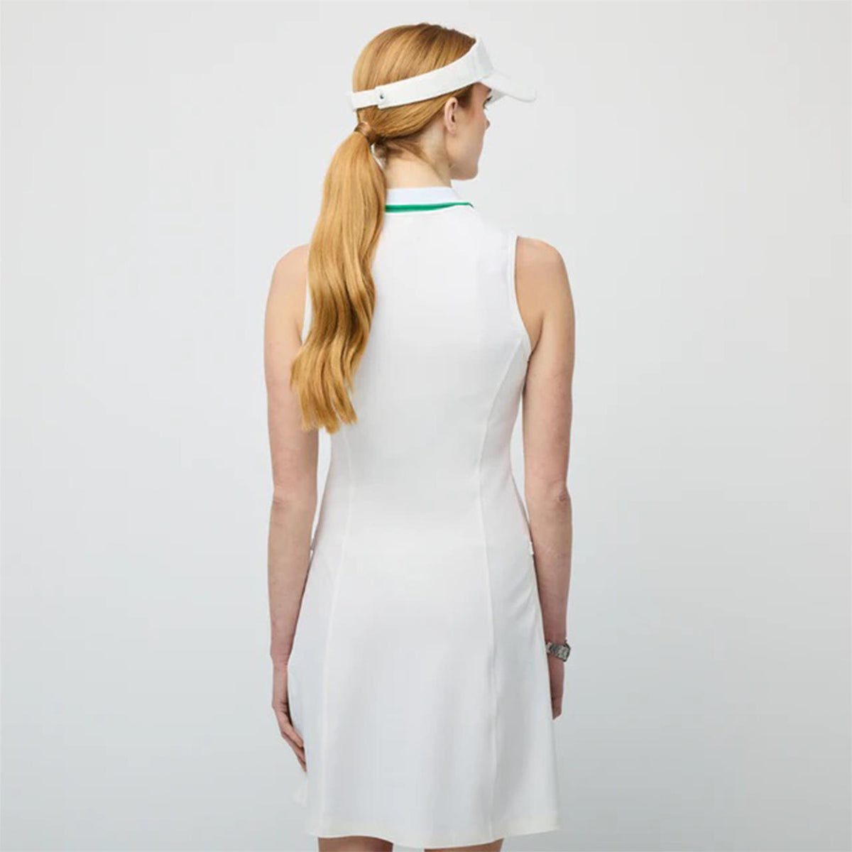 Womens Quarter Zip Polo Dress White/Sport Green