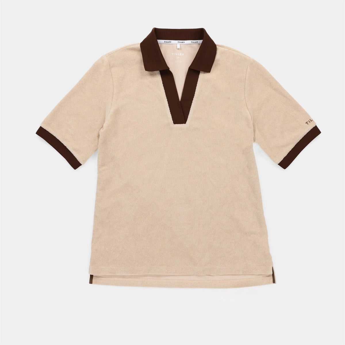 Womens Terry Contrast Polo Tan/Coffee