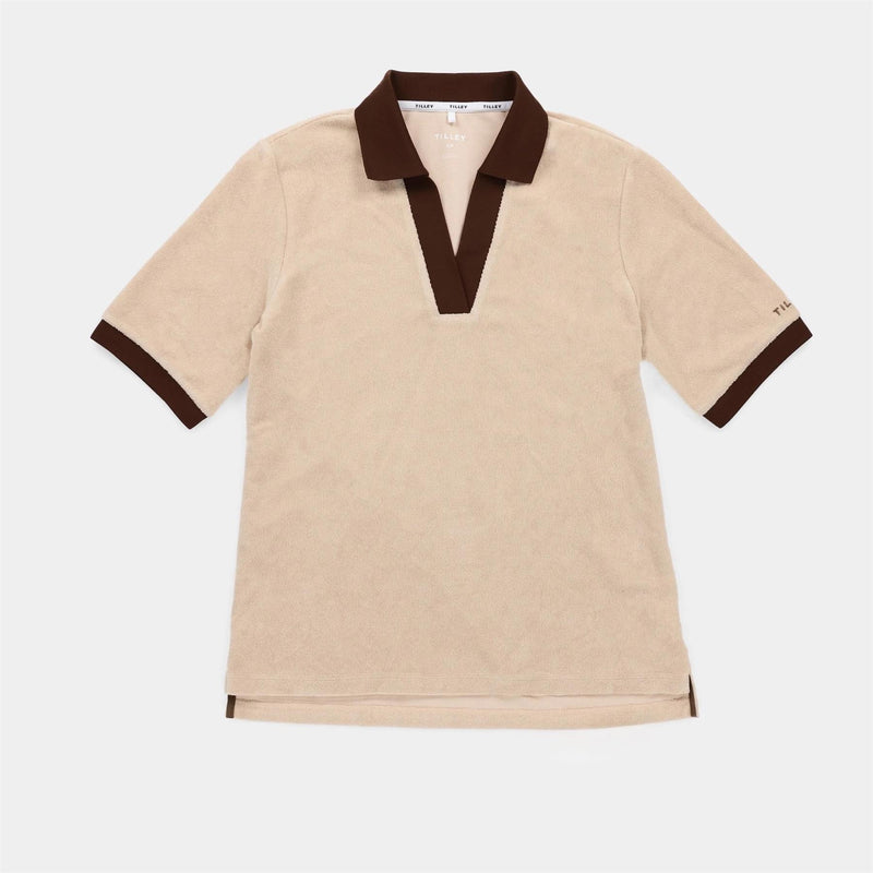 Womens Terry Contrast Polo Tan/Coffee