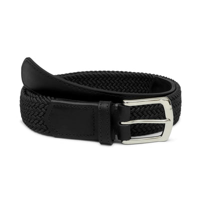 The Fischer Stretch Belt Solid Black/Black Leather - SS24