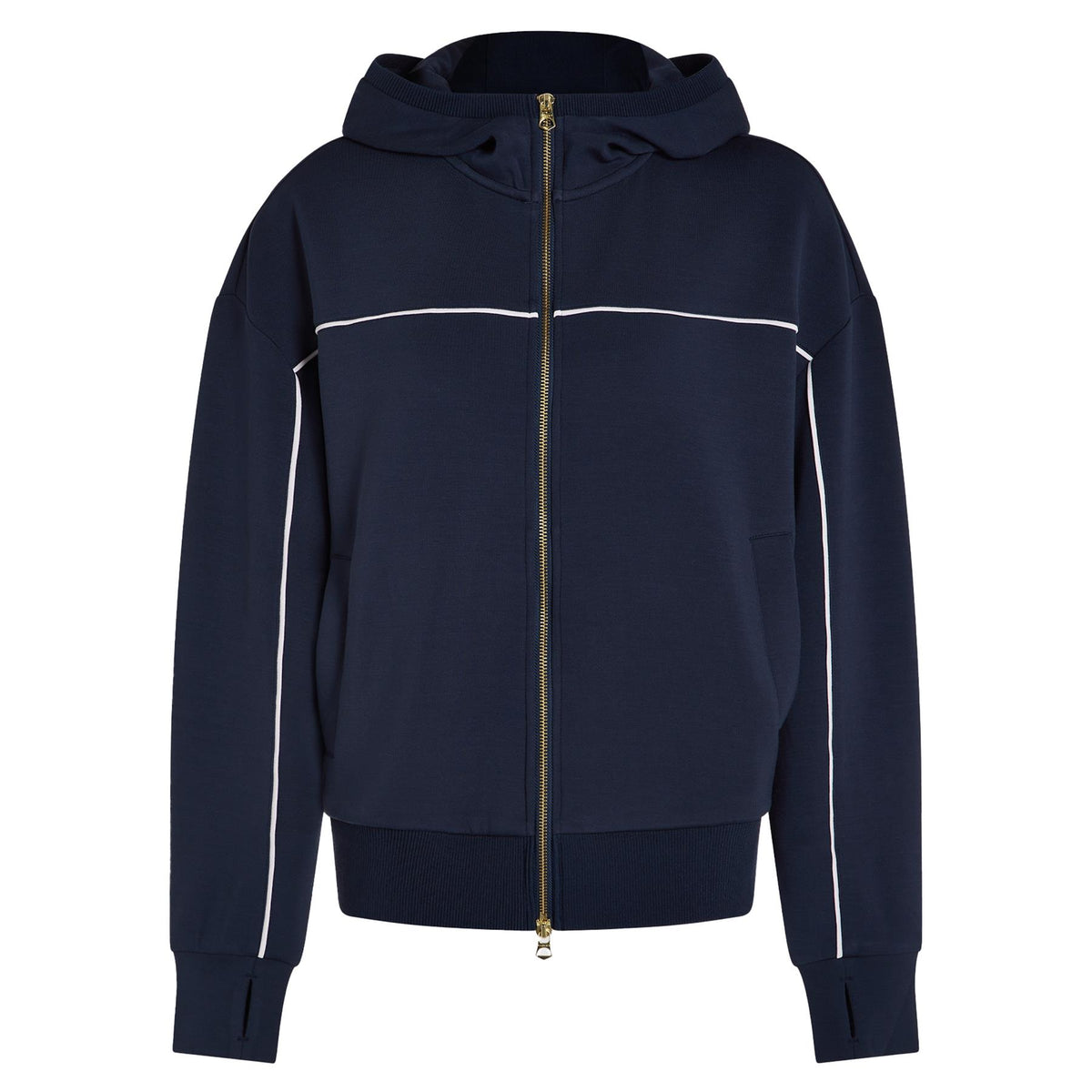 Womens Gia Zip Through Hooded Sweat Navy/White