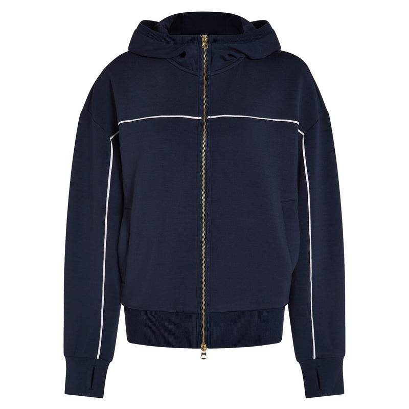 Womens Gia Zip Through Hooded Sweat Navy/White