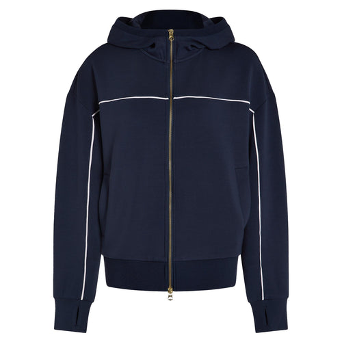 Womens Gia Zip Through Hooded Sweat Navy/White - SS25