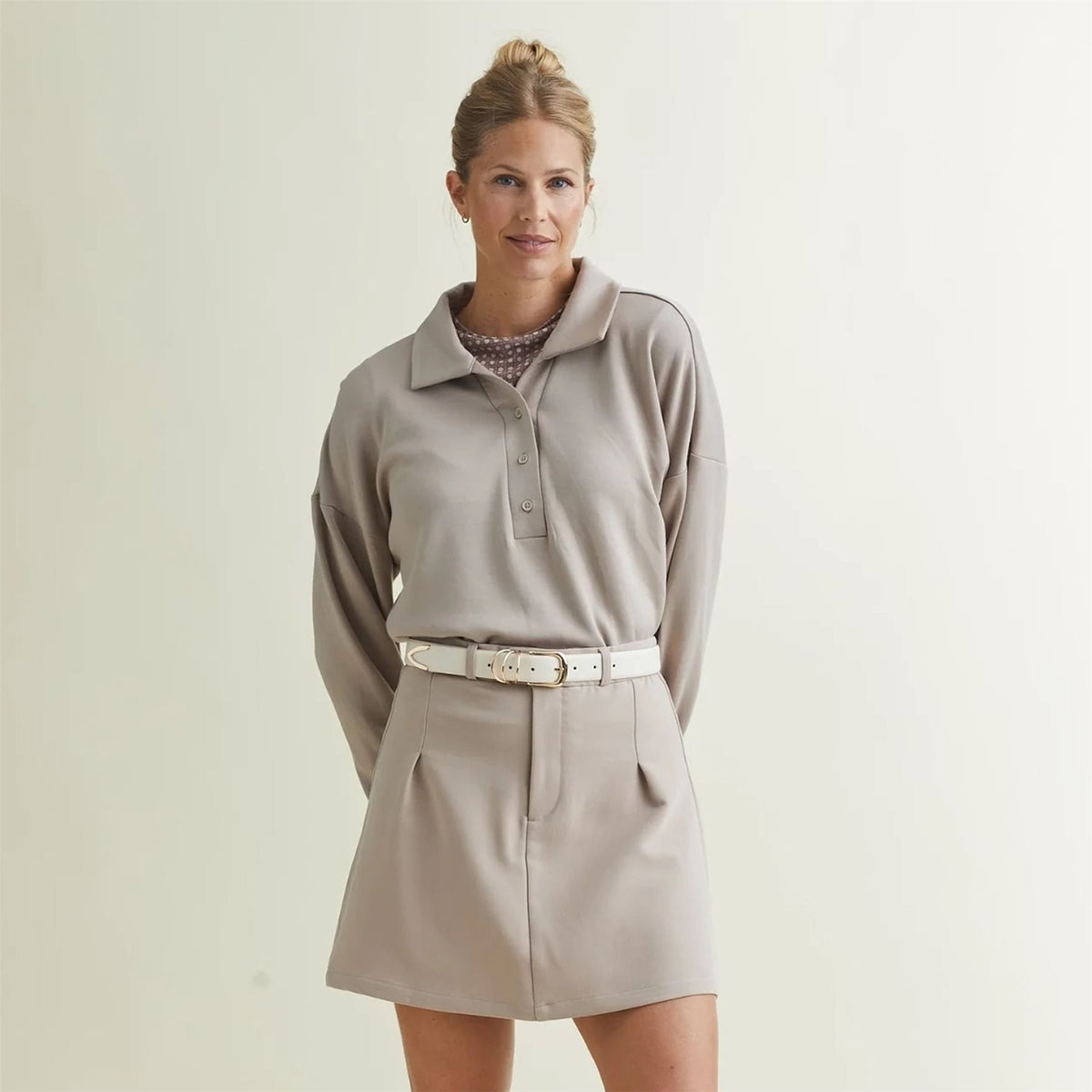 Womens Polo V-Neck Top Cobblestone
