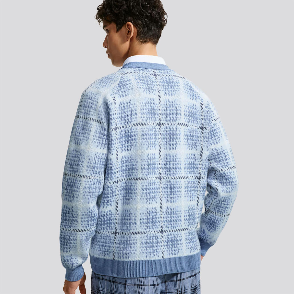 Tartan Loose Cardigan Work Blue