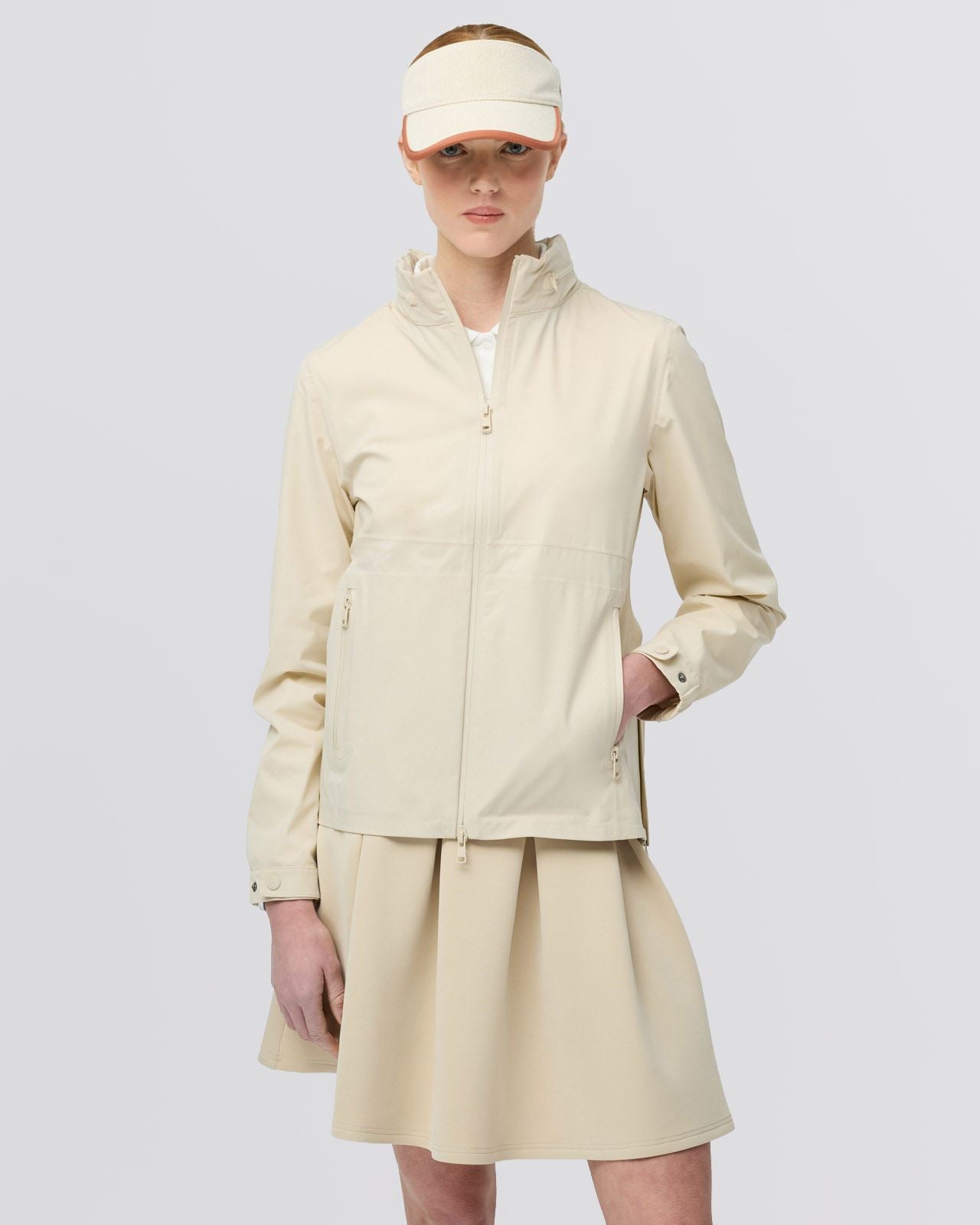 Womens Full Zip Rain Jacket Light Tan
