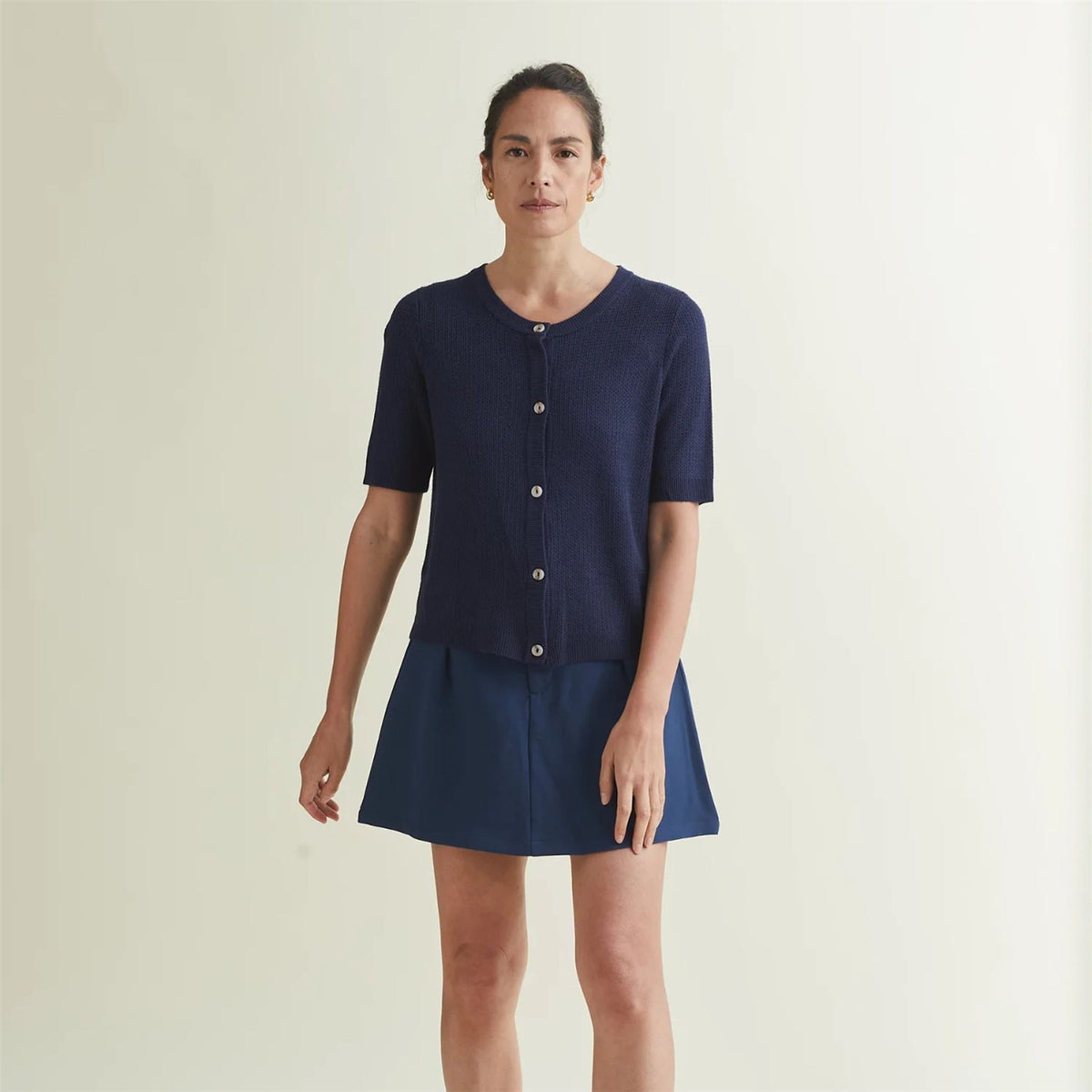 Womens Crochet SS Cardigan Dress Blues