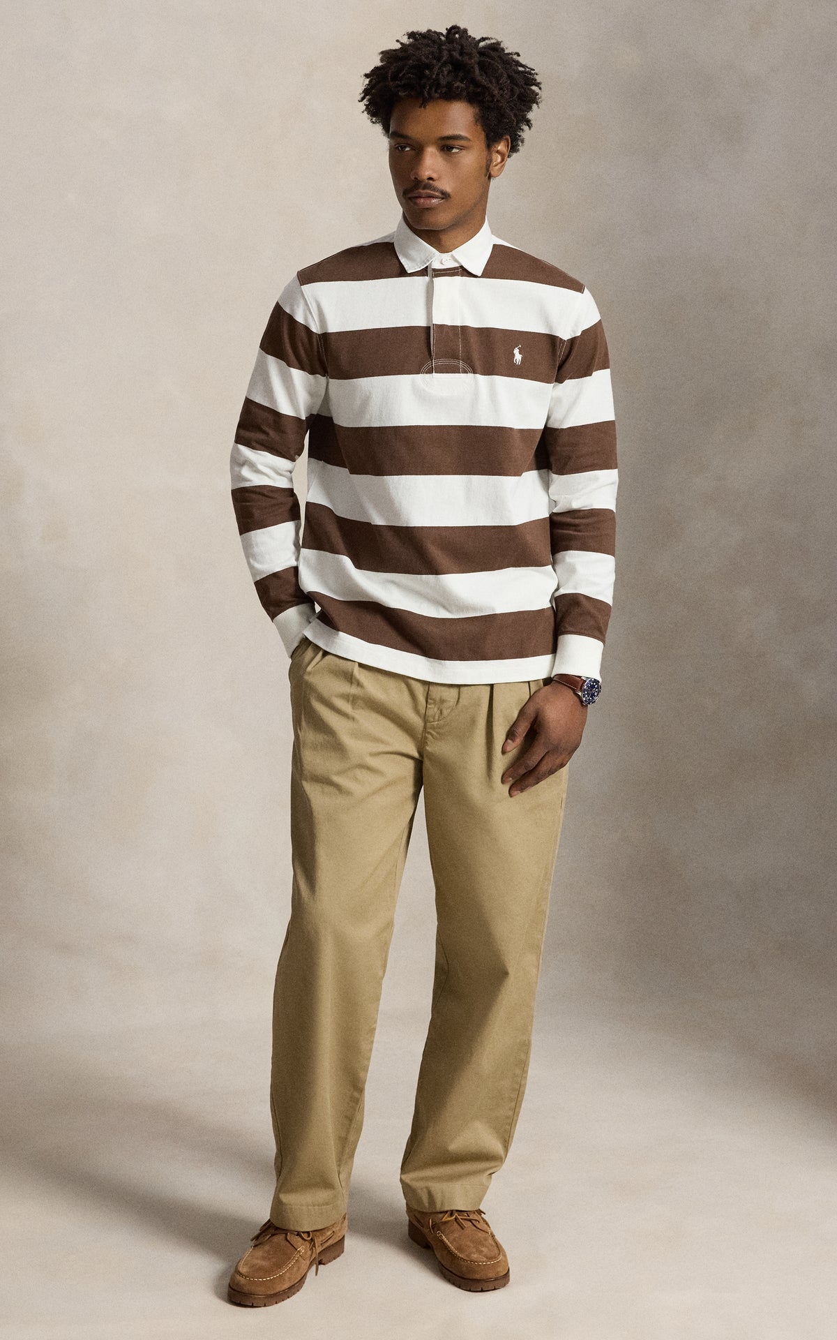 Yarn Dyed Rustic Utility Long Sleeve Knit Shirt Trphy Crm/Choclate Brwn