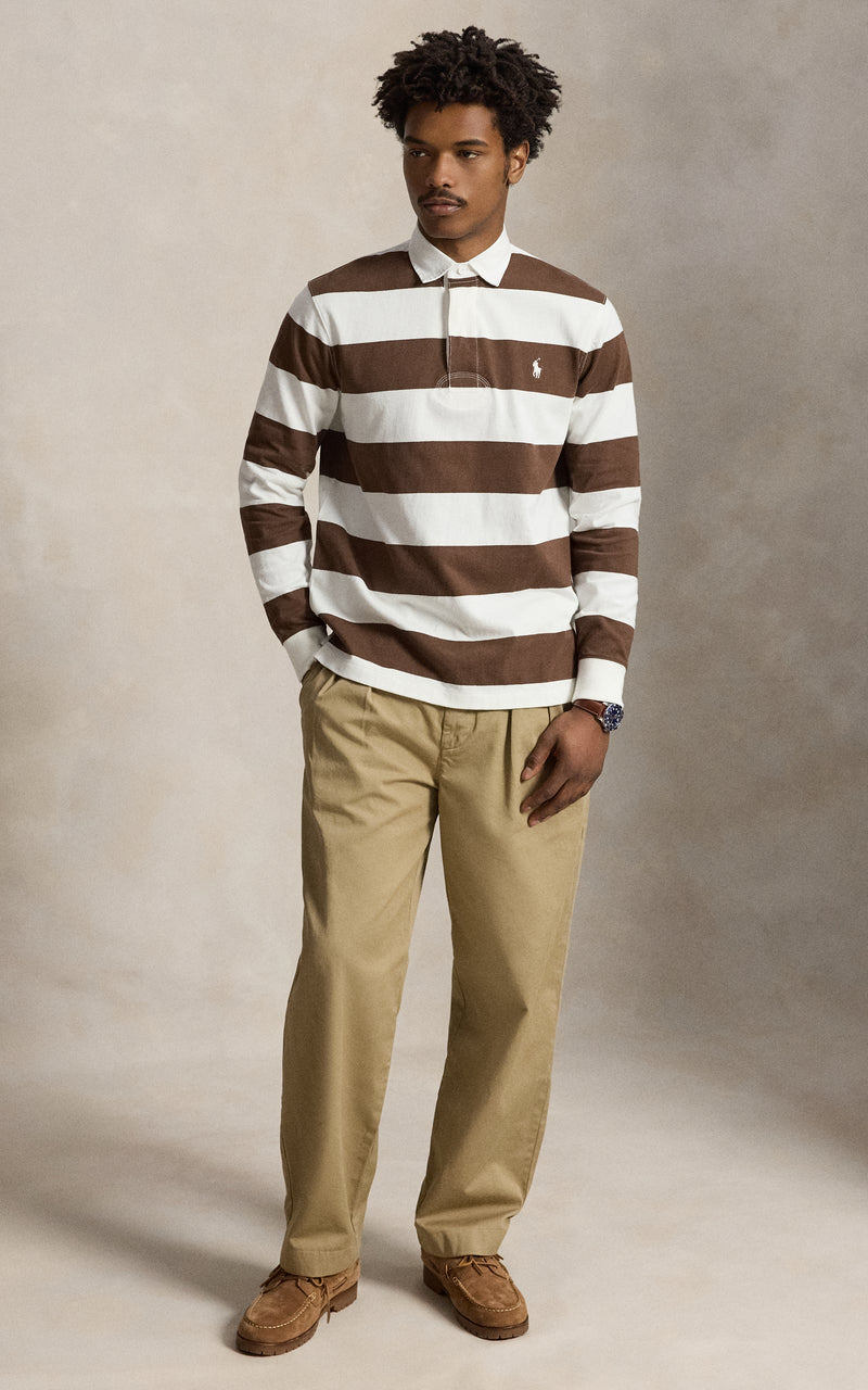 Yarn Dyed Rustic Utility Long Sleeve Knit Shirt Trphy Crm/Choclate Brwn