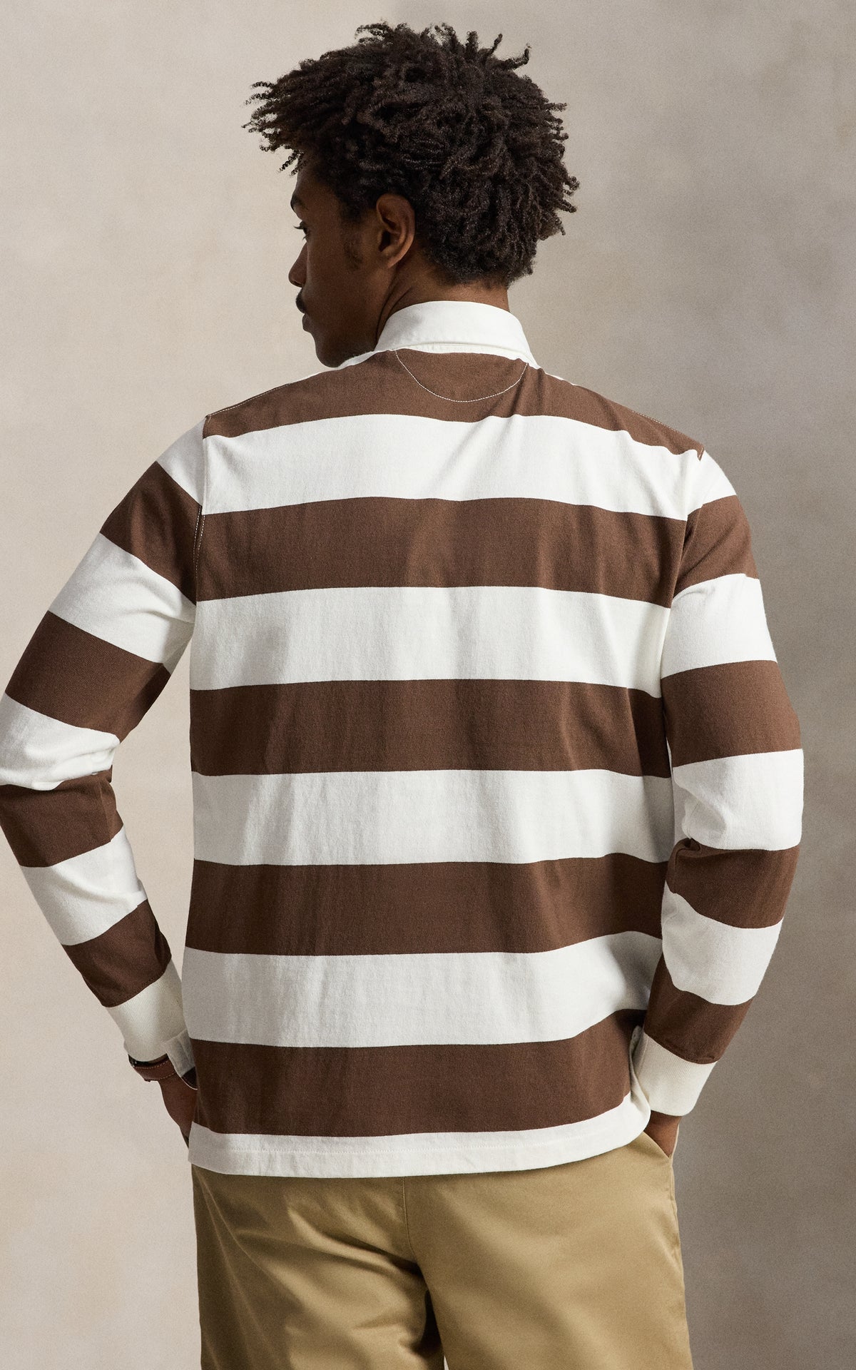 Yarn Dyed Rustic Utility Long Sleeve Knit Shirt Trphy Crm/Choclate Brwn