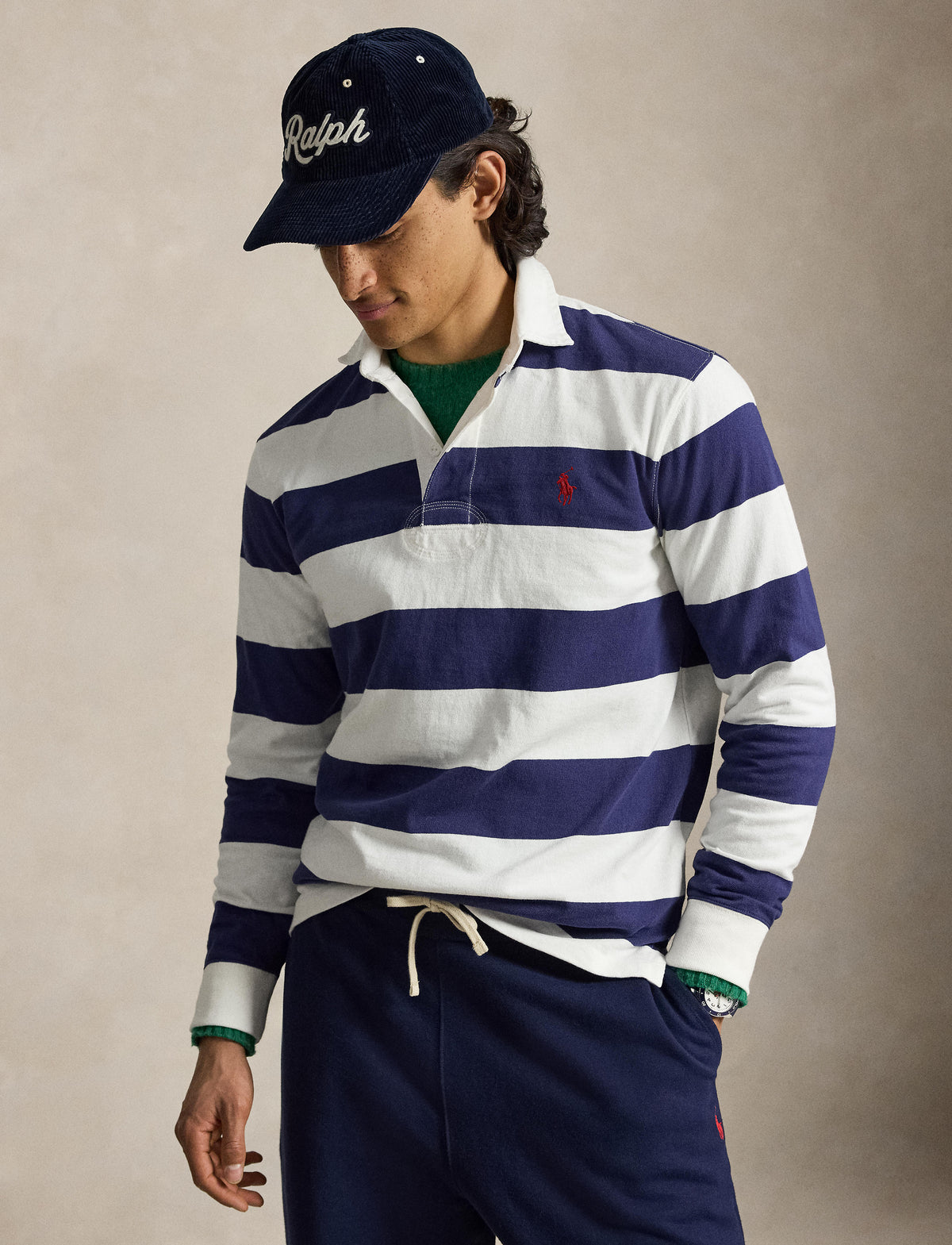 Yarn Dyed Rustic Utility Long Sleeve Knit Shirt Trphy Crm/Bthus Nvy