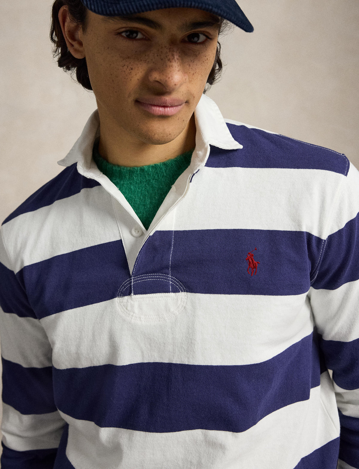 Yarn Dyed Rustic Utility Long Sleeve Knit Shirt Trphy Crm/Bthus Nvy