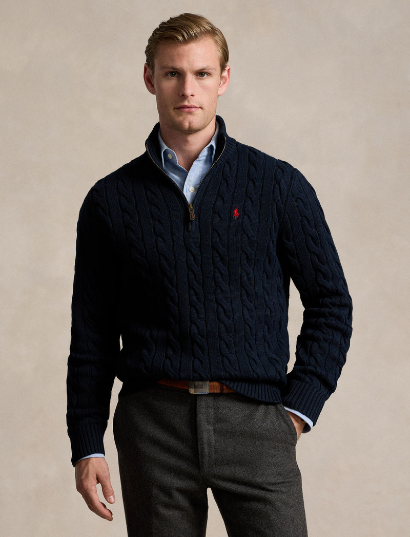 Roving Cotton Long Sleeve Polo Hunter Navy
